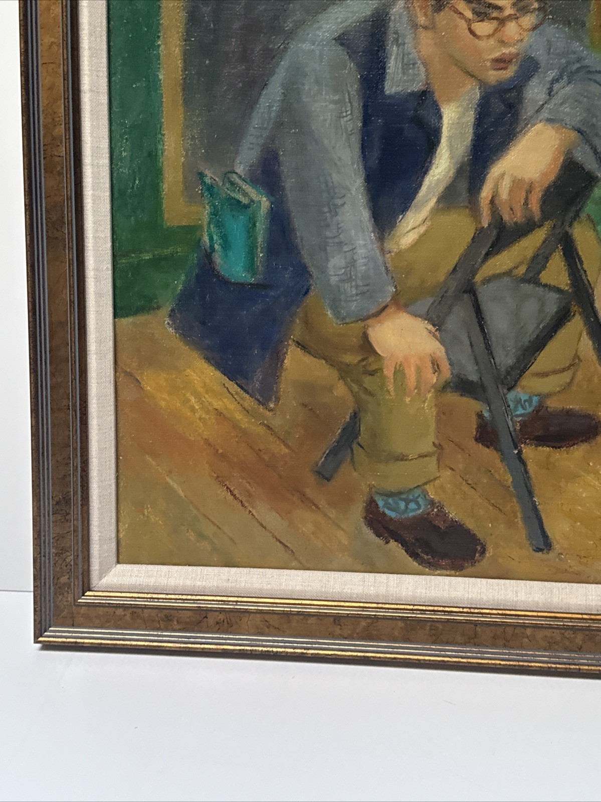 MID CENTURY PAINTING AMERICAN REGIONALISM WPA STYLE YOUNG MAN PORTRAIT MYSTERY
