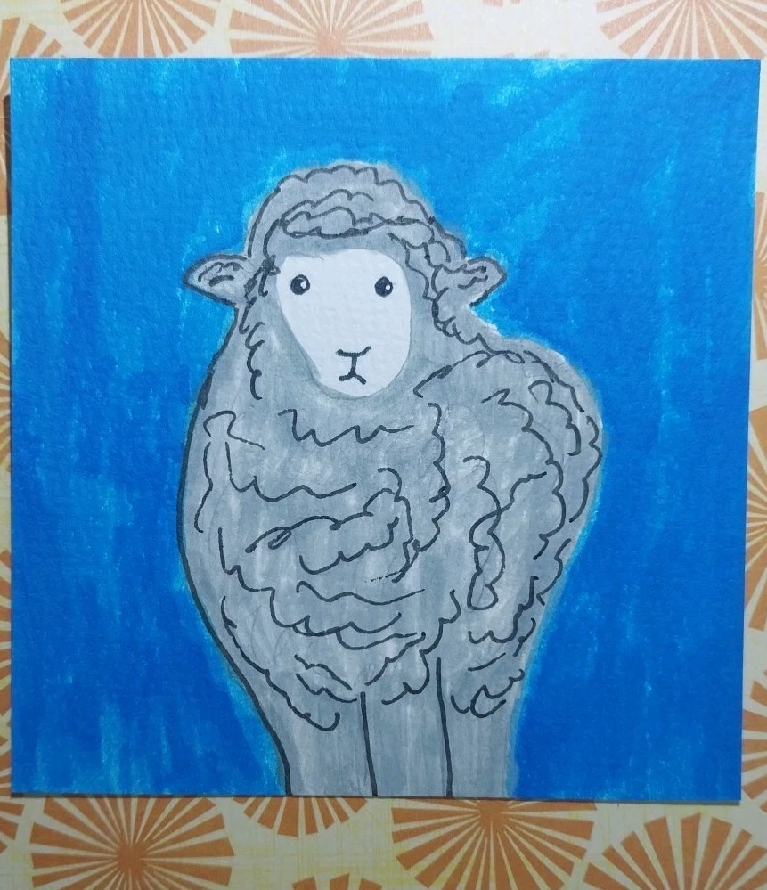 Sheep, Whimsical Animals Signed Art 4×4 GAT Original Painting Hand Painted Decor