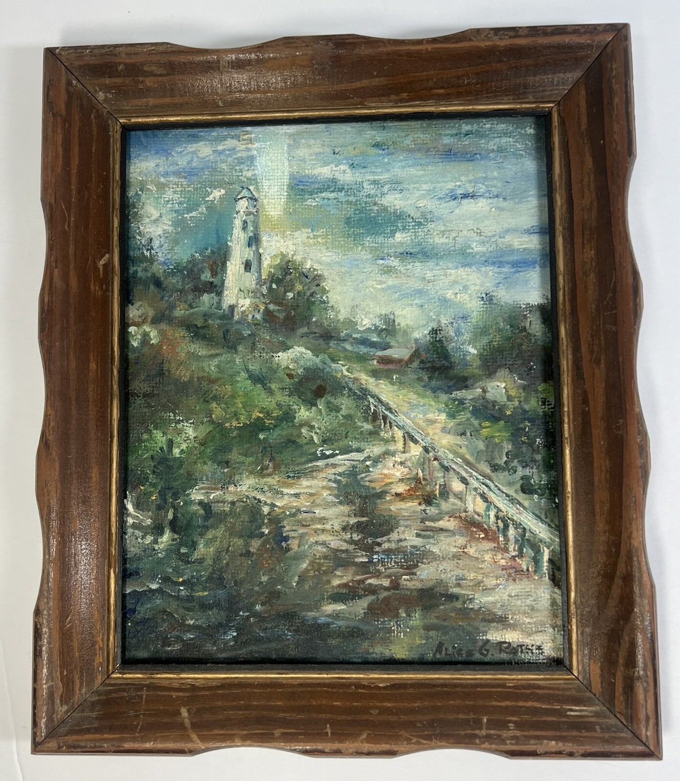 Lighthouse Painting by Alice G Rothe Oil on Board Mark Twain Memorial Lighthouse
