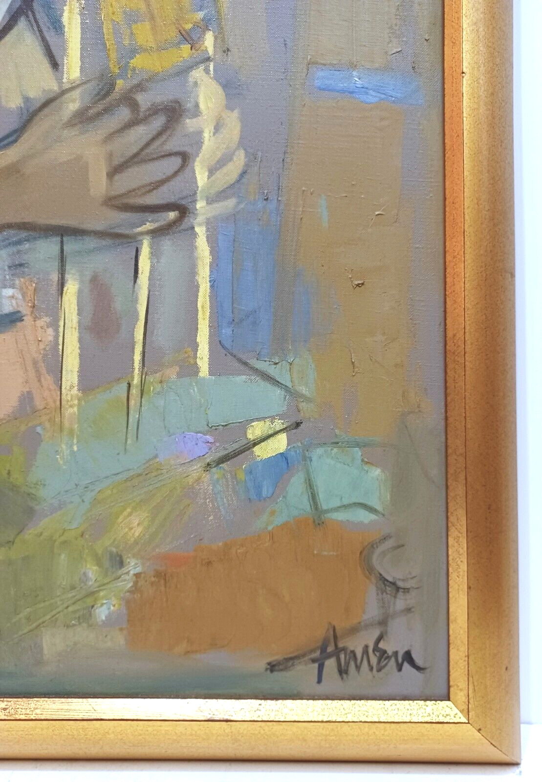 LISTED AMERICAN IRVING AMEN SIGNED ORIGINAL OIL on CANVAS BOY w/ BIRDS FRAMED