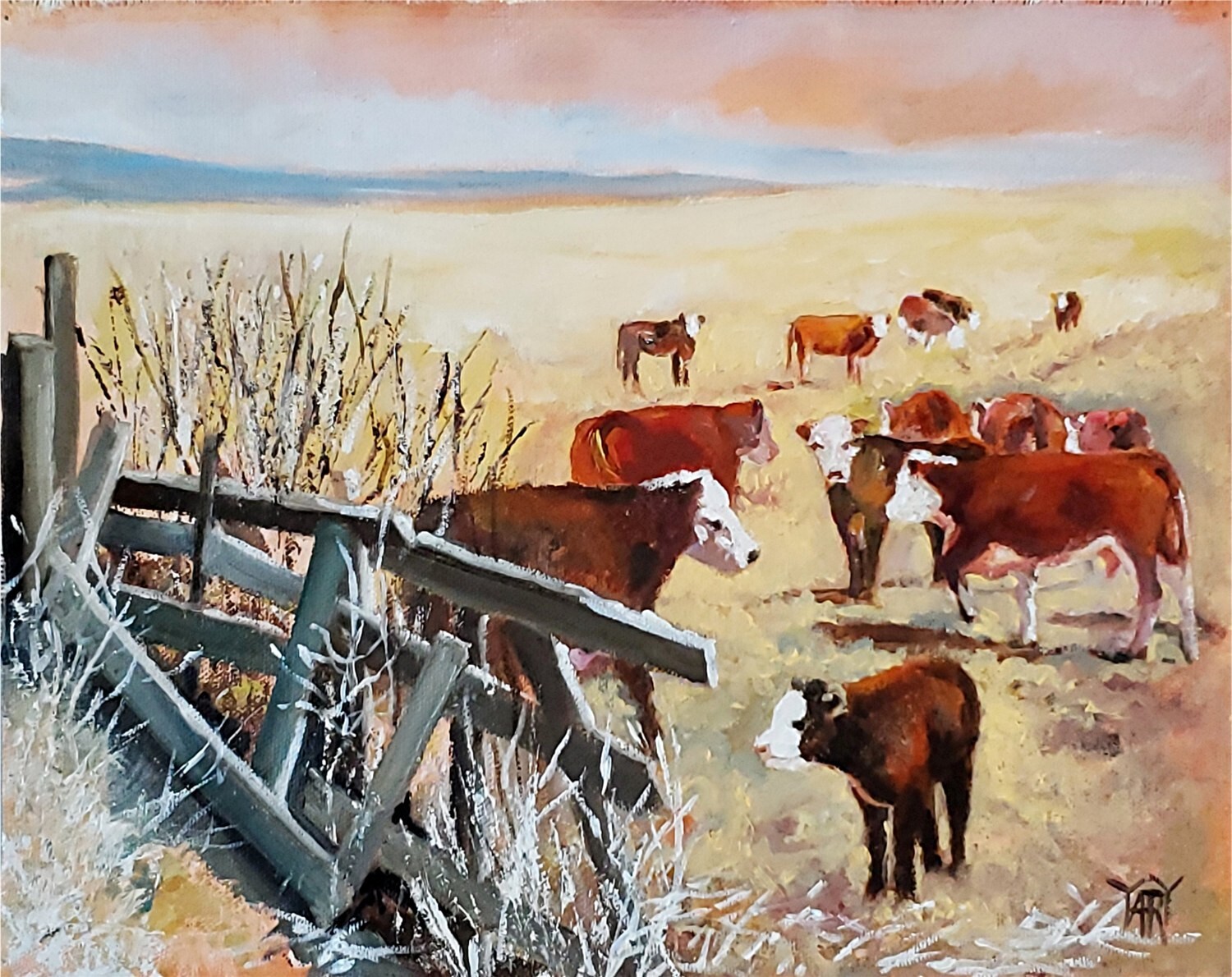 YARY DLUHOS Cow Bull Cattle Animal Western Ranch Farm Original Art Oil Painting