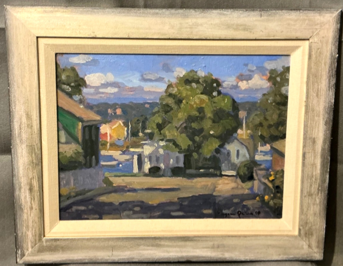 FINE EUGENE QUINN ROCKPORT MASSACHUSETTS TOWNSCAPE OIL PAINTING SIGNED