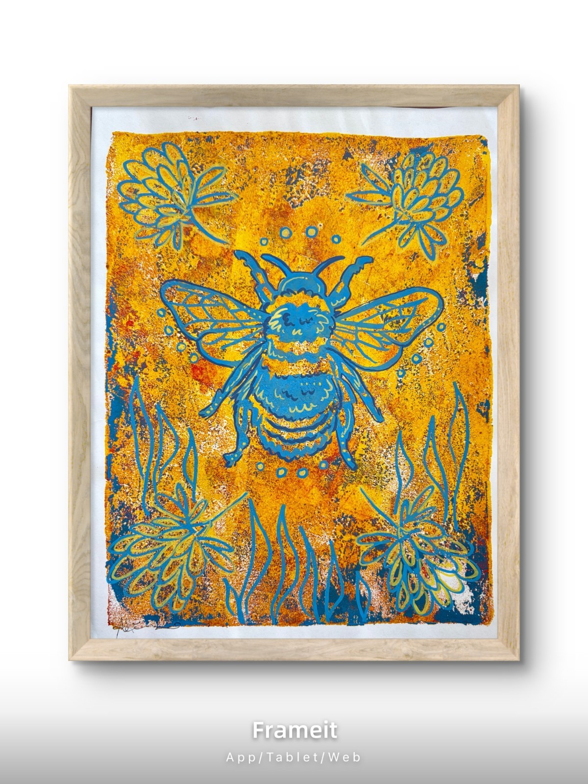 Original Rustic Bee Painting By Alannah Dyer- Acrylic 8.5×11 in. Nature Queen