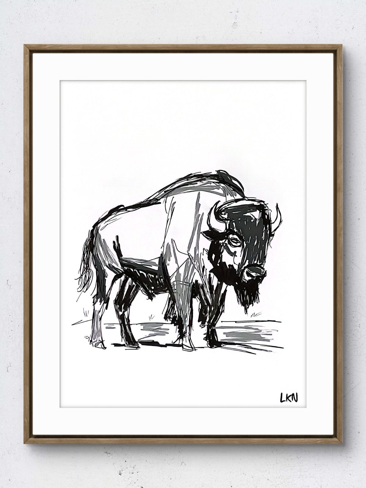 Laeknapes 12×9 Bison Portrait Original Abstract Paper Decor Painting Artwork