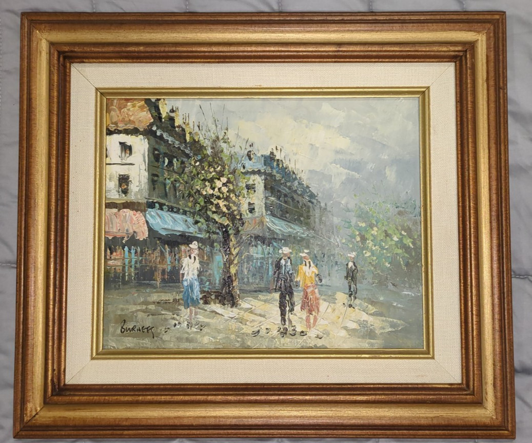 Vintage Caroline C. Burnett Signed Oil Painting – Paris Street Scene – Framed 13