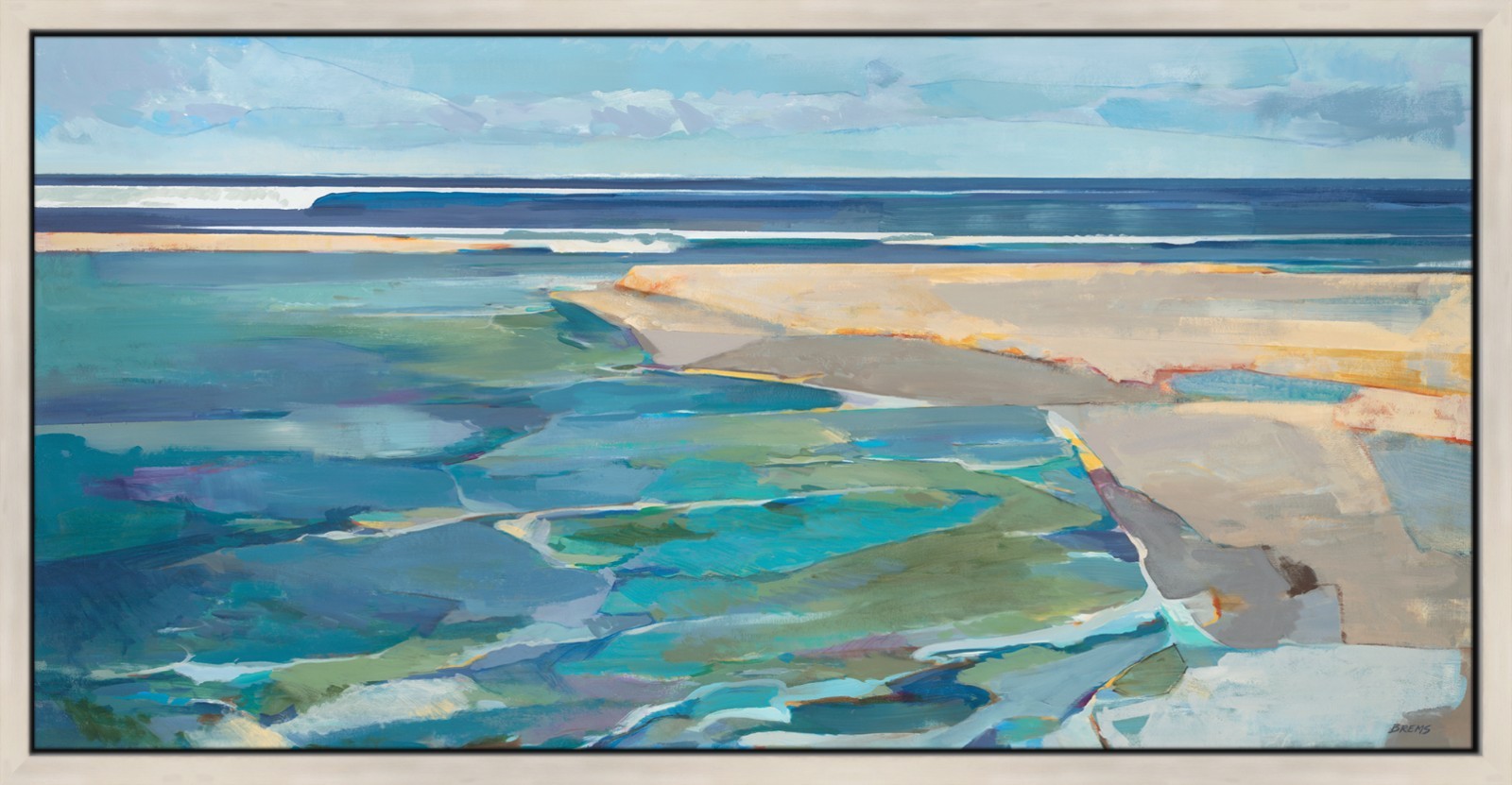 Oversized Panoramic Coastal Ocean Canvas Framed Art Blue Green Seascape 32X62