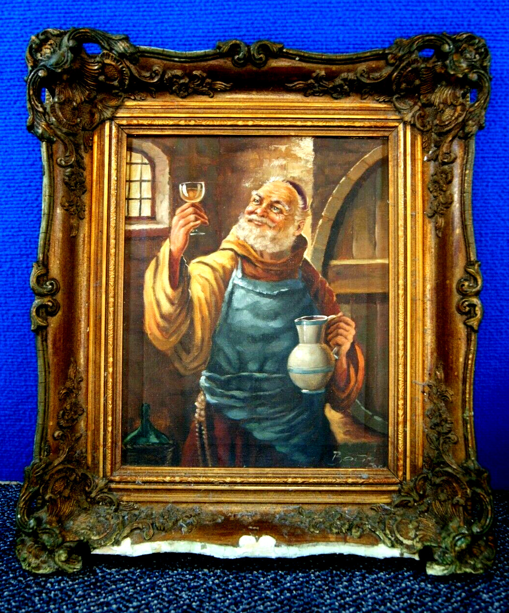 David Bautz Original Oil Painting On Canvas Wine Making Monk 9-1/2″x12″ Framed