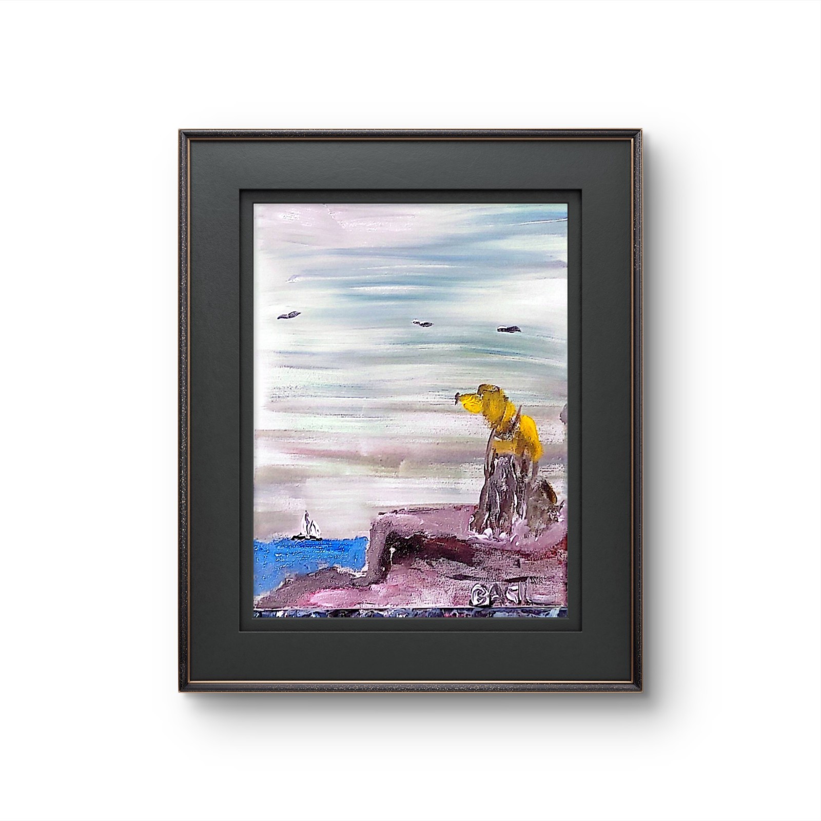 Dog In At The Sea Figurative Abstract Expressionist Art Painting.