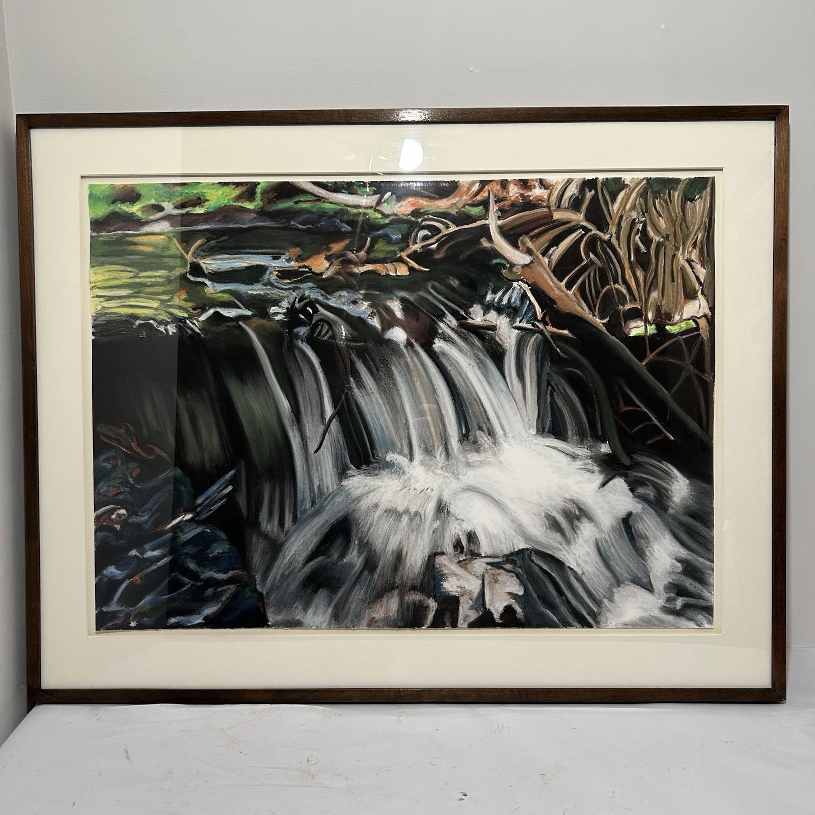 Jan Aronson Original Pastel on Paper “Summit Creek #1” 1994 Vintage Waterfall