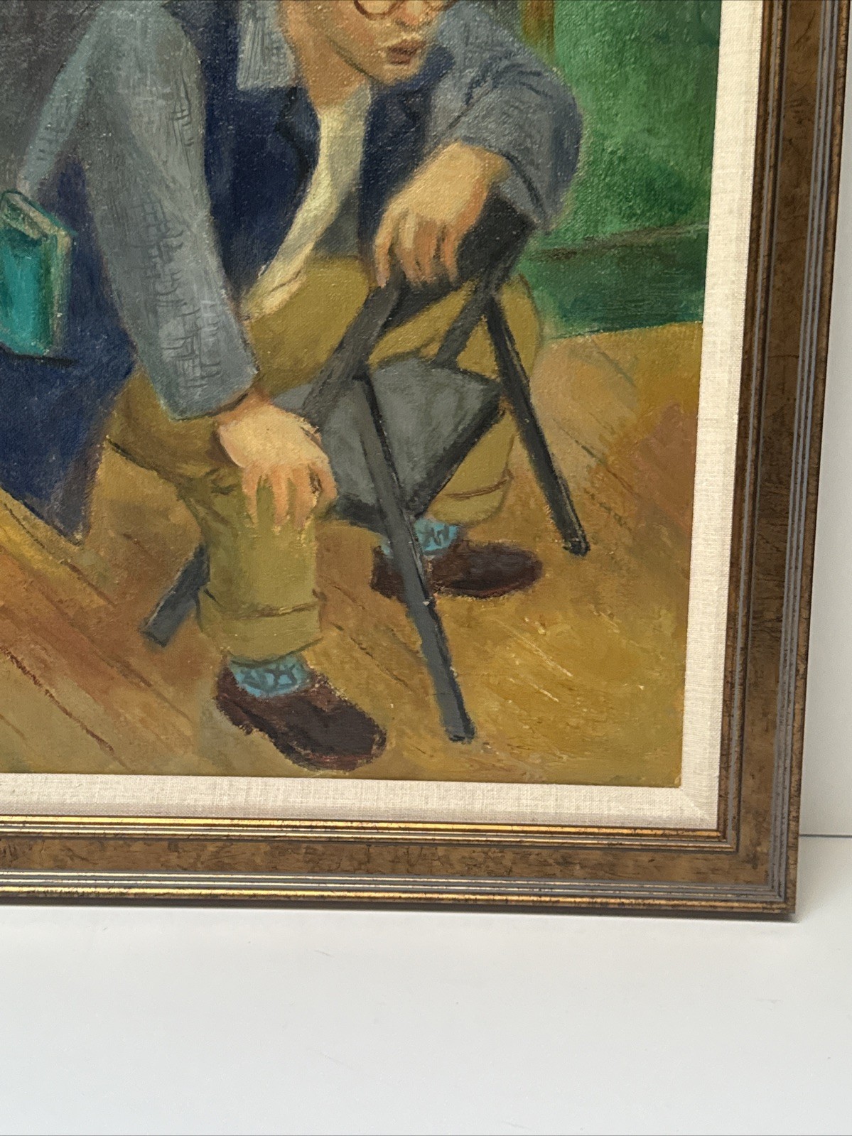 MID CENTURY PAINTING AMERICAN REGIONALISM WPA STYLE YOUNG MAN PORTRAIT MYSTERY