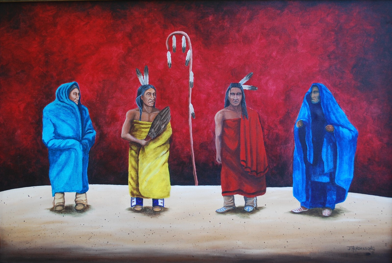 Original Painting JESSE HENDERSON Native American CHIPPEWA-CREE 54″ x 38″ FRAMED