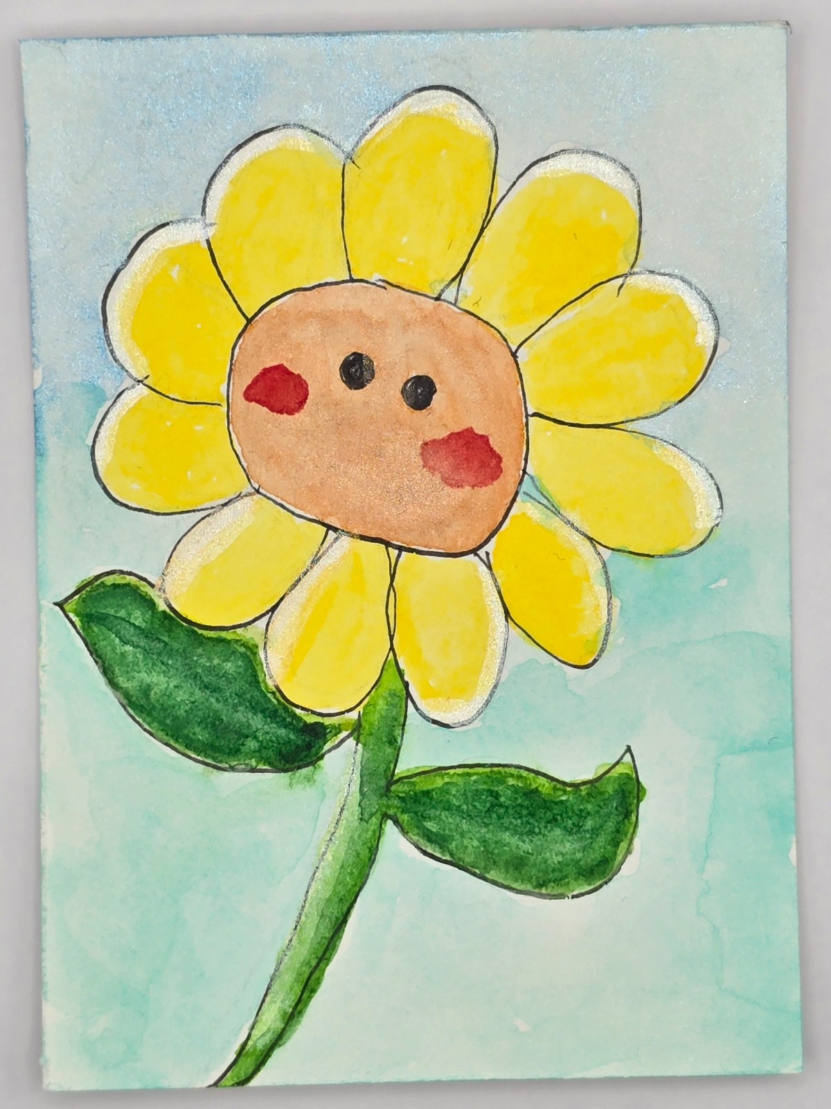 Sunflower ACEO Original Watercolor Painting Cute Flower ATC OOAK Art