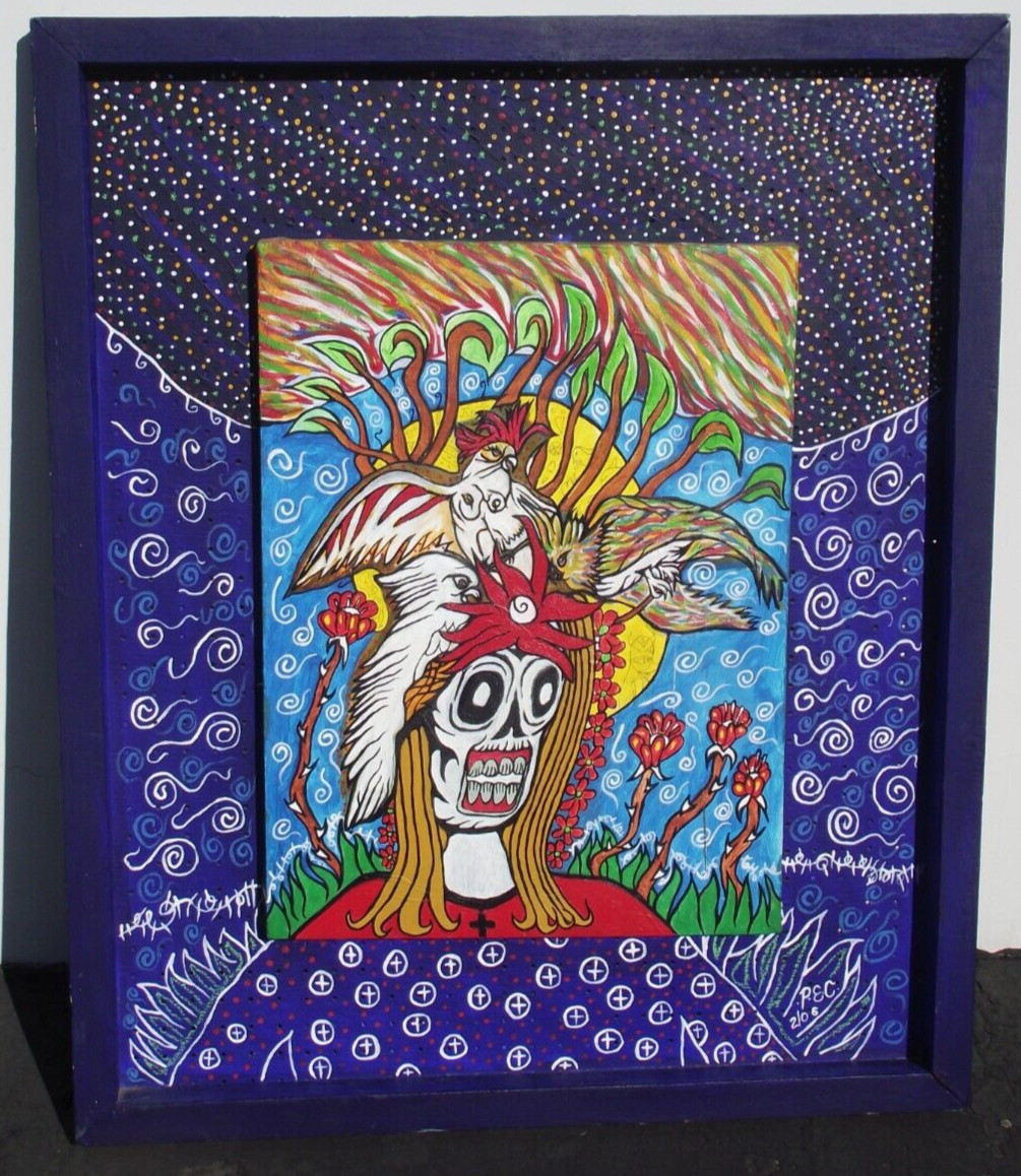 Peter E Carillo California Mexican Artist BIG Painting «Para Los Indios» 32″x38″