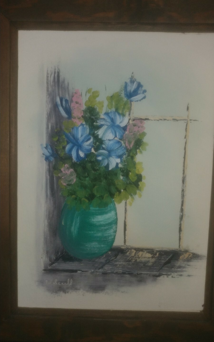 W. Skull Painting Picture Still Life Flowers