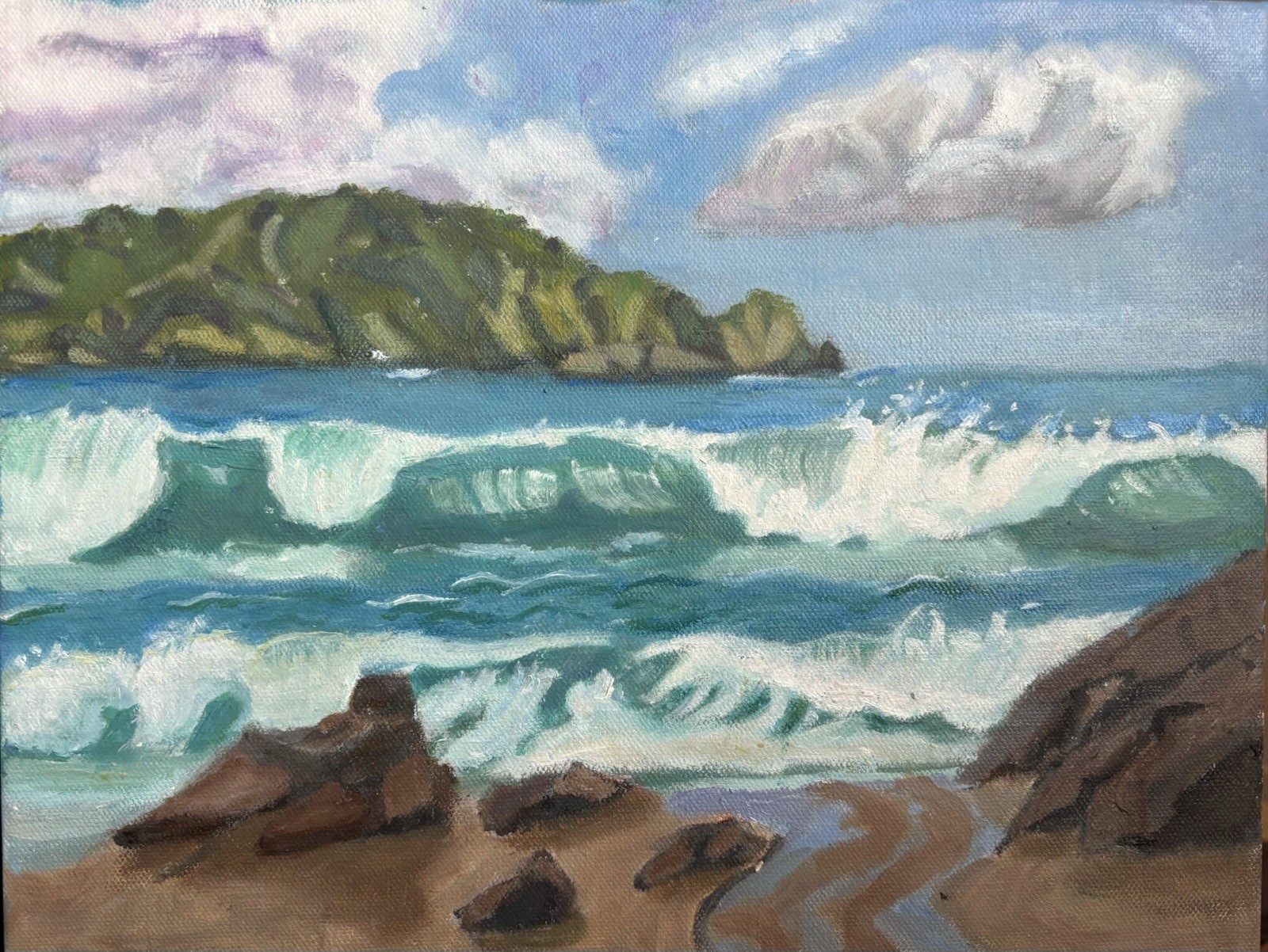 Ocean Wave Painting Original Oil Art 11×14 Seascape Coastal Beach Canvas