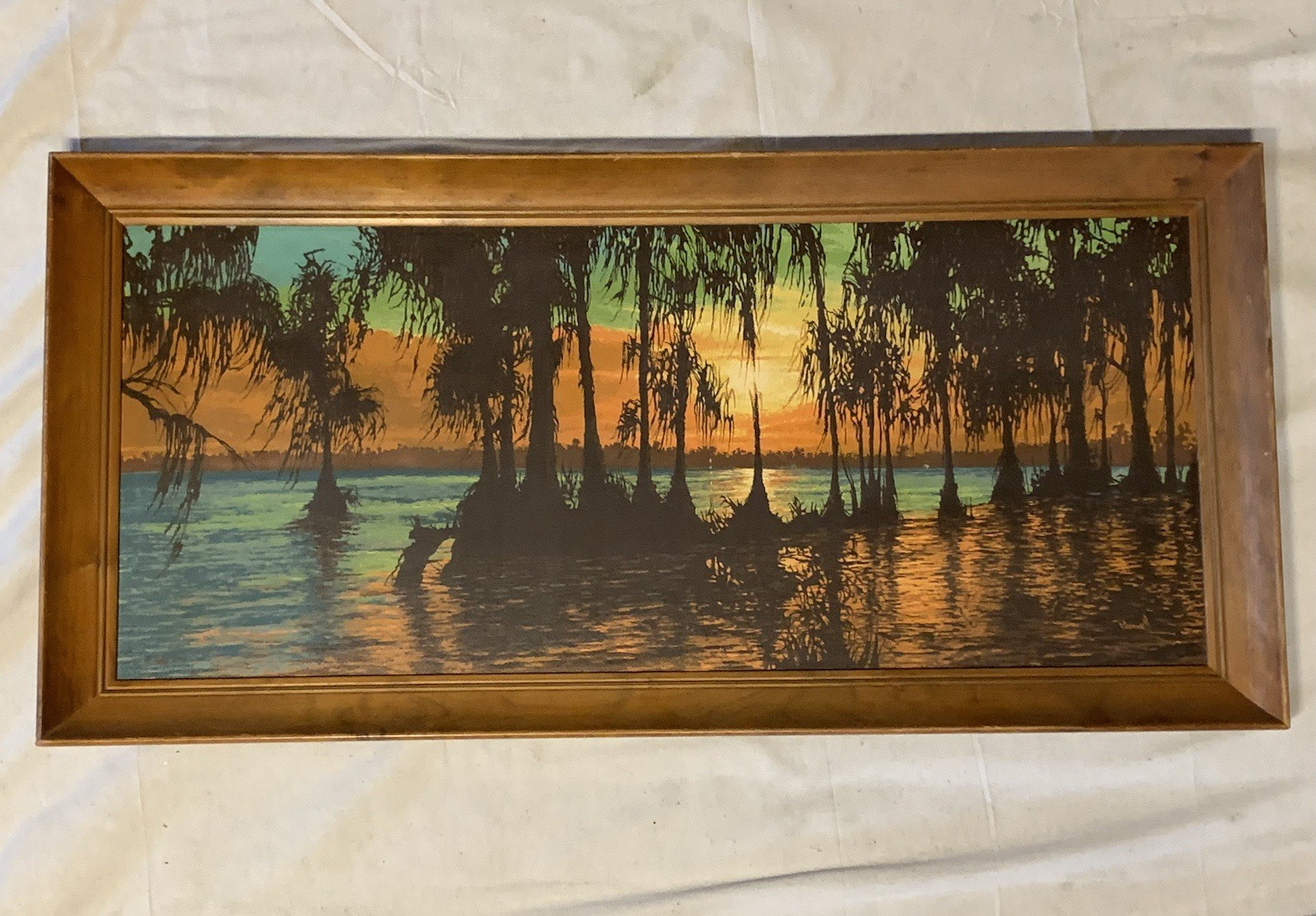 Large Framed MCM Art Silk Screen Tropical South Seas 2ft X 4ft Tiki 1960’s