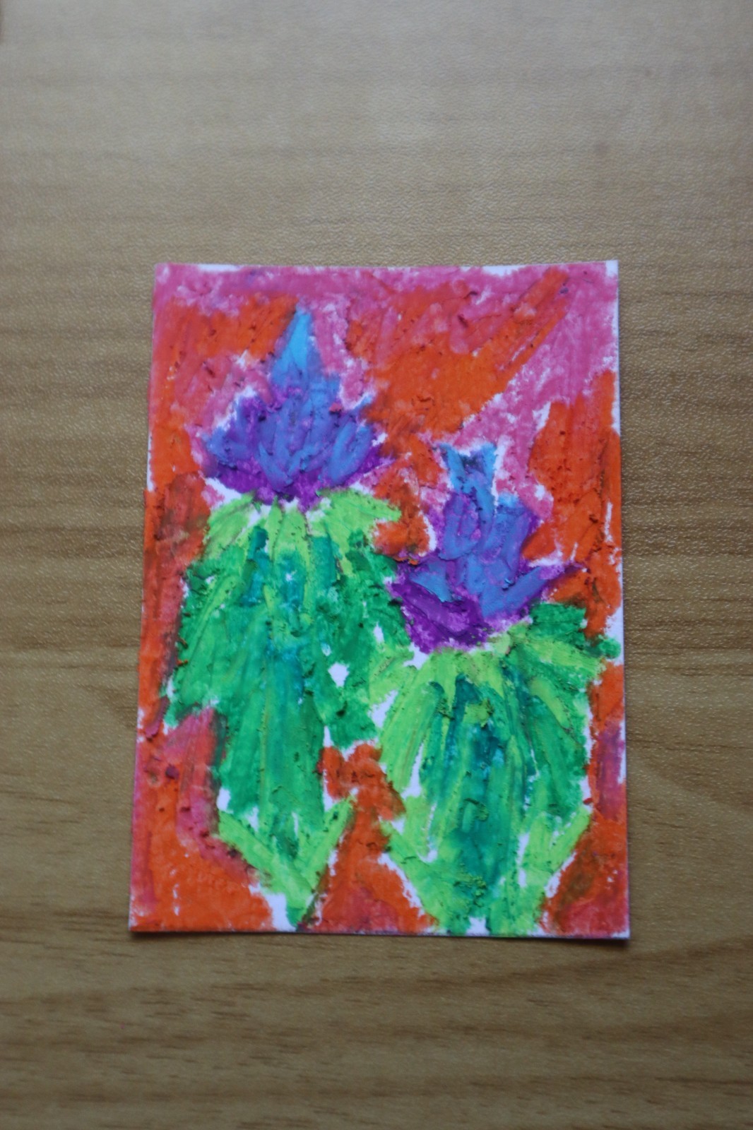 ACEO original art flower abstract 2.5×3.5 oil pastel «Contrasting Environment»