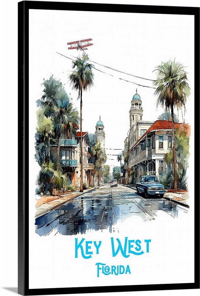 Key West Florida it 5 OClock Retro Travel Poster, Canvas Or Framed 1930s Vintage