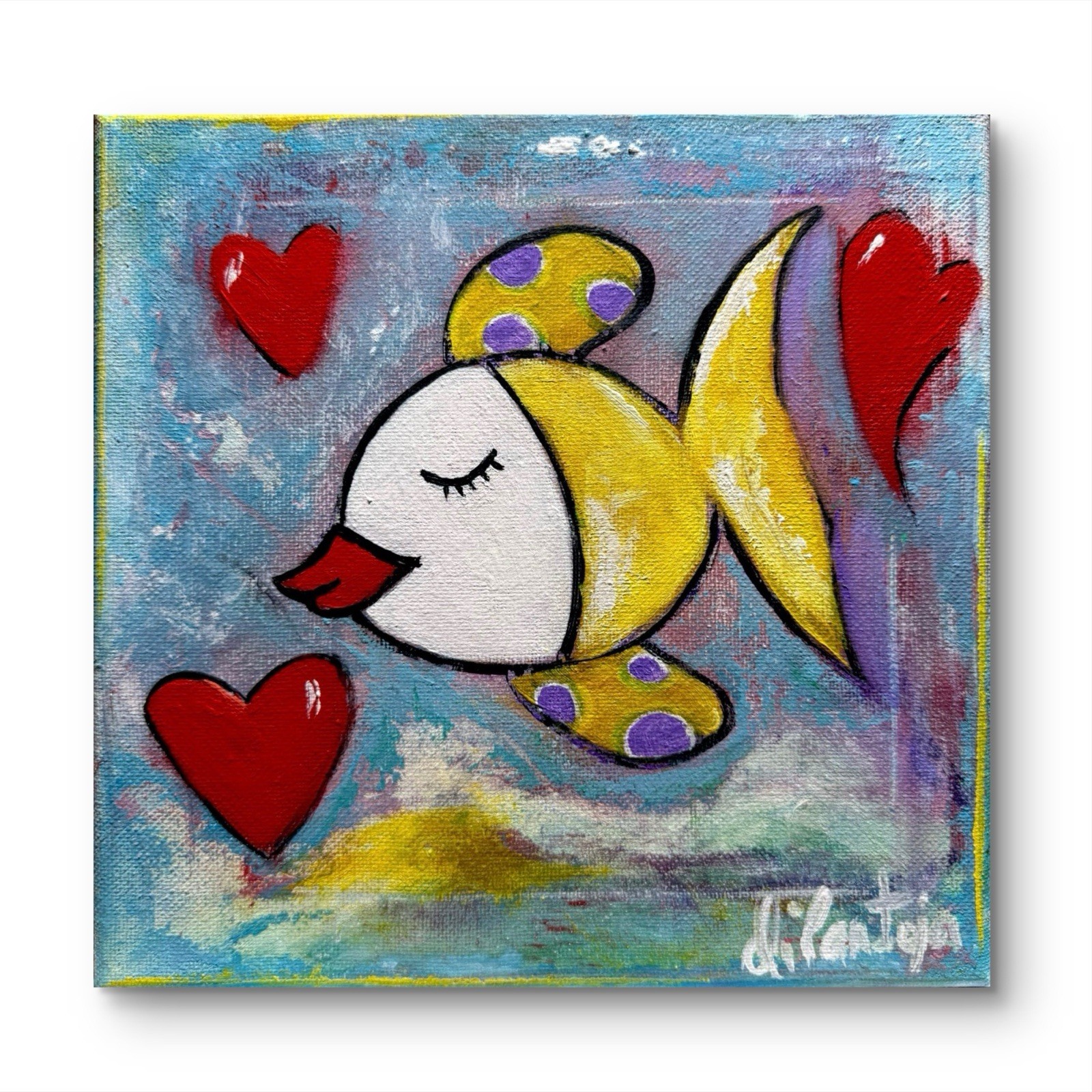 DIPANT Original Art Fish 8×8 Canvas Pop Art Fine Art Abstract Interior Decor