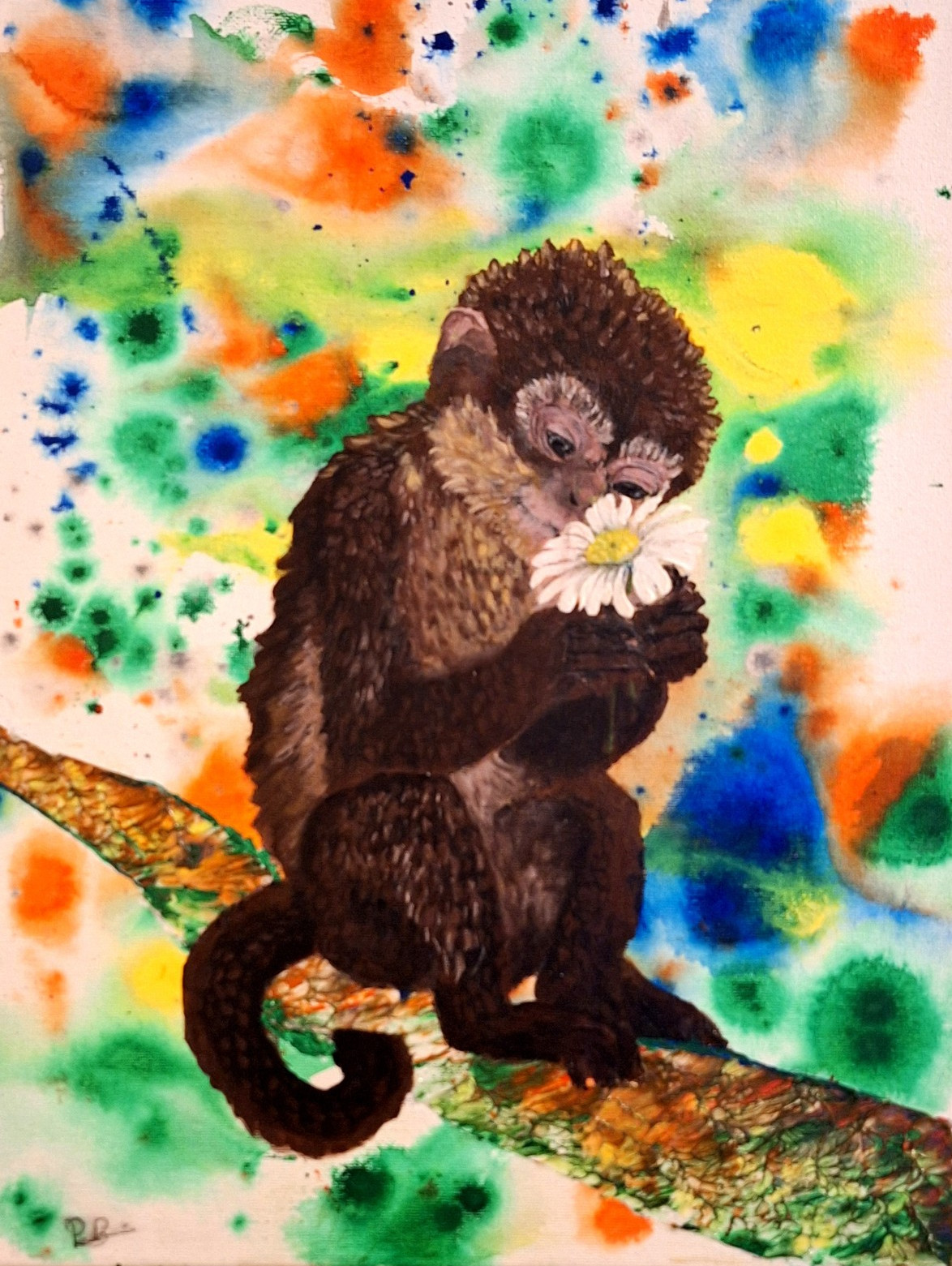 Original Baby Monkey Painting 12×16 Contemporary Wildlife. A Moment of Wonder