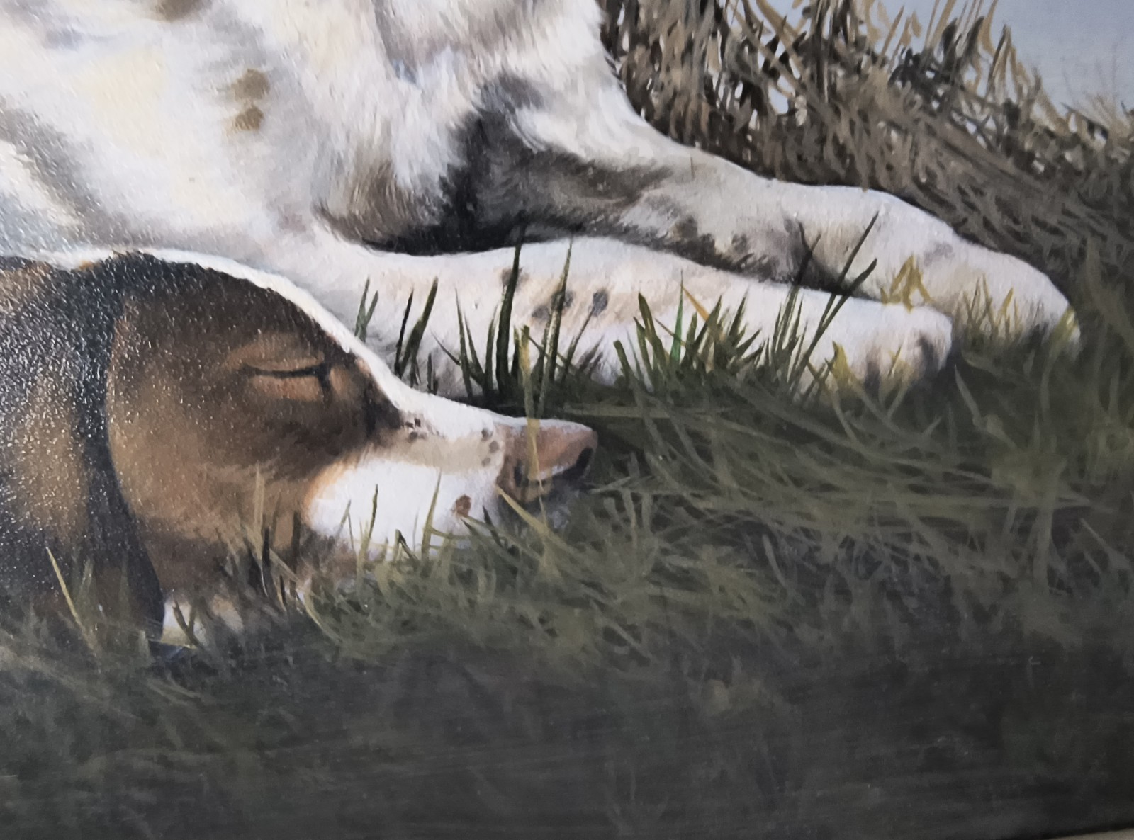 RON KLEIBER RESTING TIME Signed Acrylic Oil Painting, Hunting Dogs & Pheasants