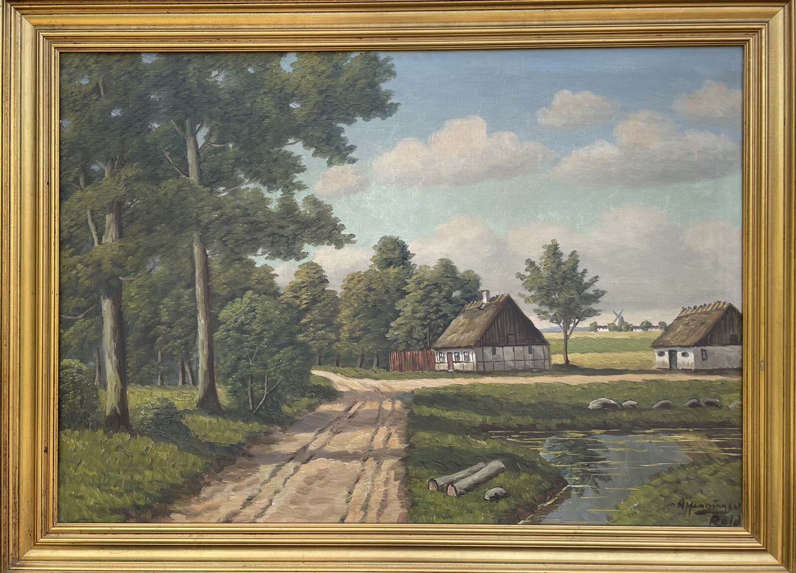Impressionist Niels A. Henningsen 1903-1977 Summer Landscape With Farmhouses