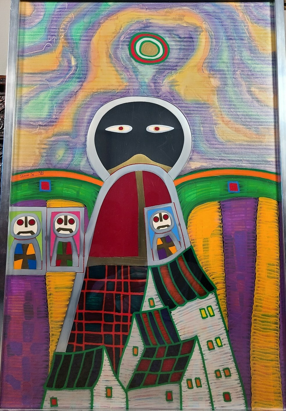 Butch Skynear Alien UFO Painting Vintage Outsider Folk Art Mid Century Modern