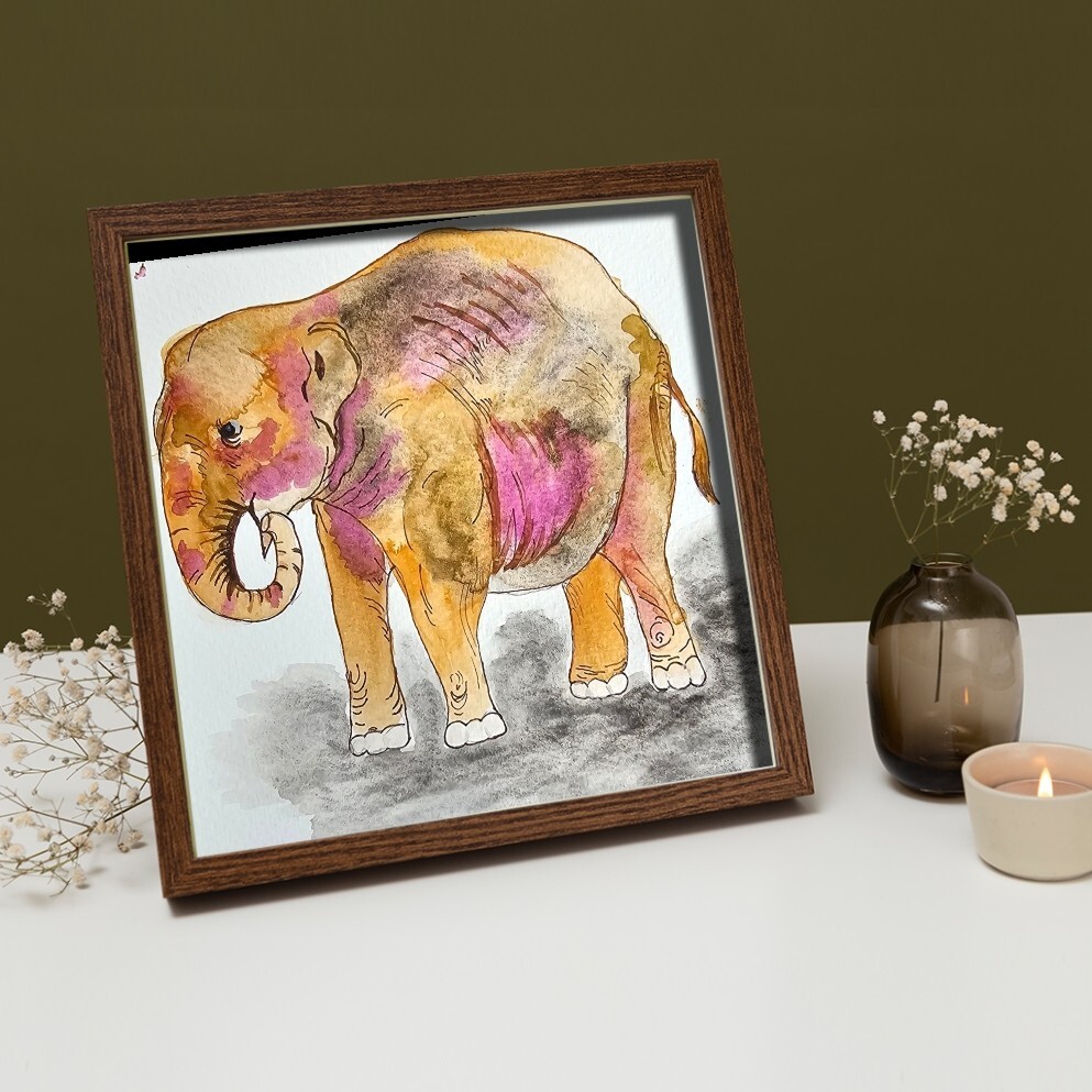 African Elephant Watercolor Painting Original Art of Majestic Wild Animals