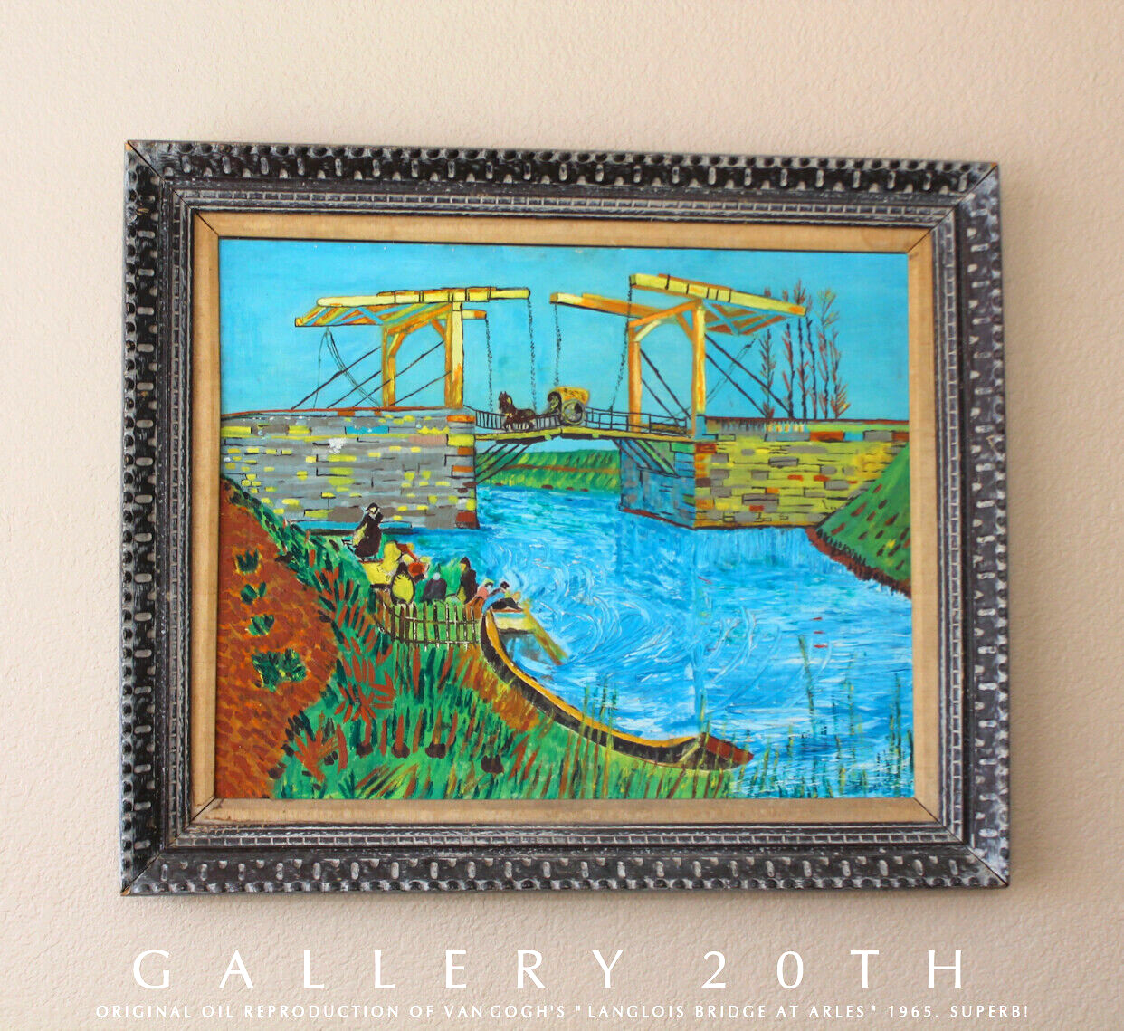 VINTAGE! MID CENTURY OIL PAINTING TRIBUTE! VAN GOGH’S LANGLOIS BRIDGE! ART 60’S