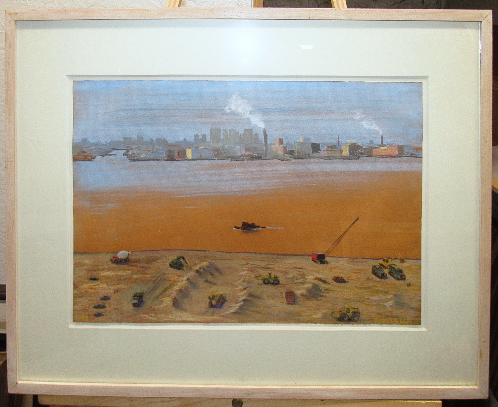 Seaver Leslie 1983 Pastel View of New York Hudson River Listed New York & Maine