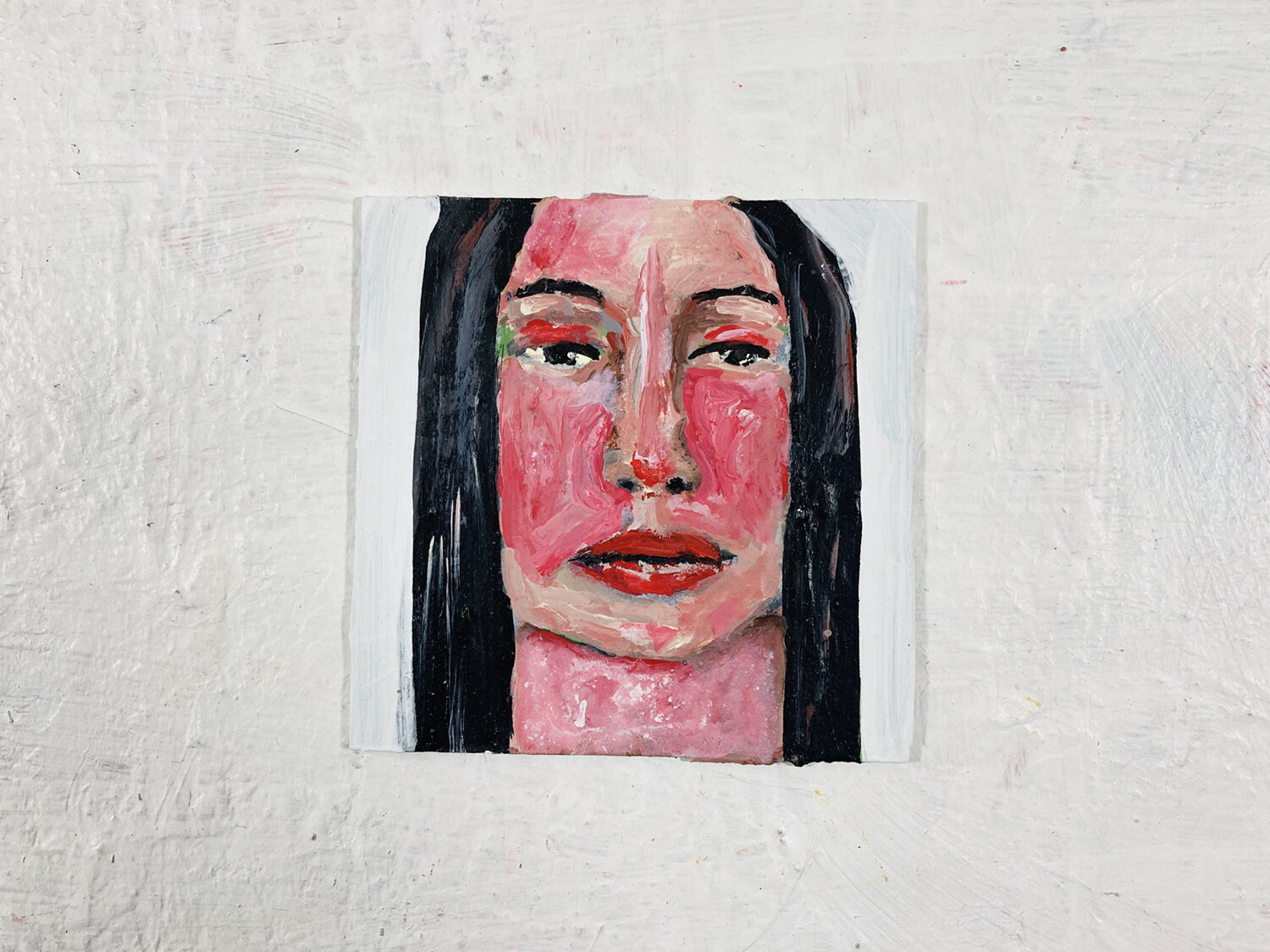 Original Miniature Wistful Woman Portrait Painting Outsider Wall Art Miz Katie