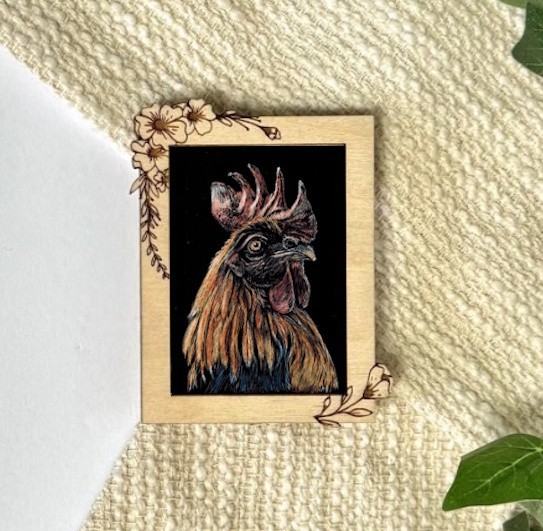 ACEO Original scratchboard art rooster – «DoodleDude»
