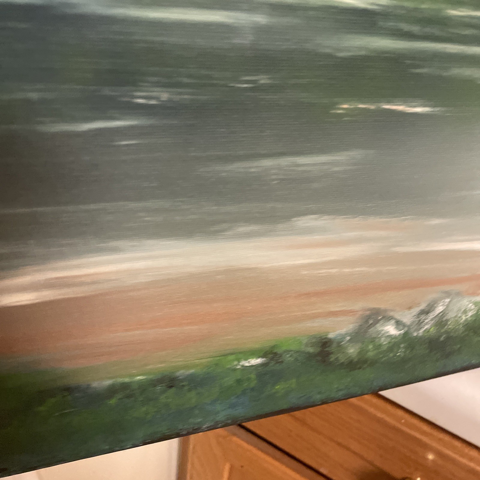 Oil Painting, impressionism, landscape, original, signed, Sky, blue clouds, Land