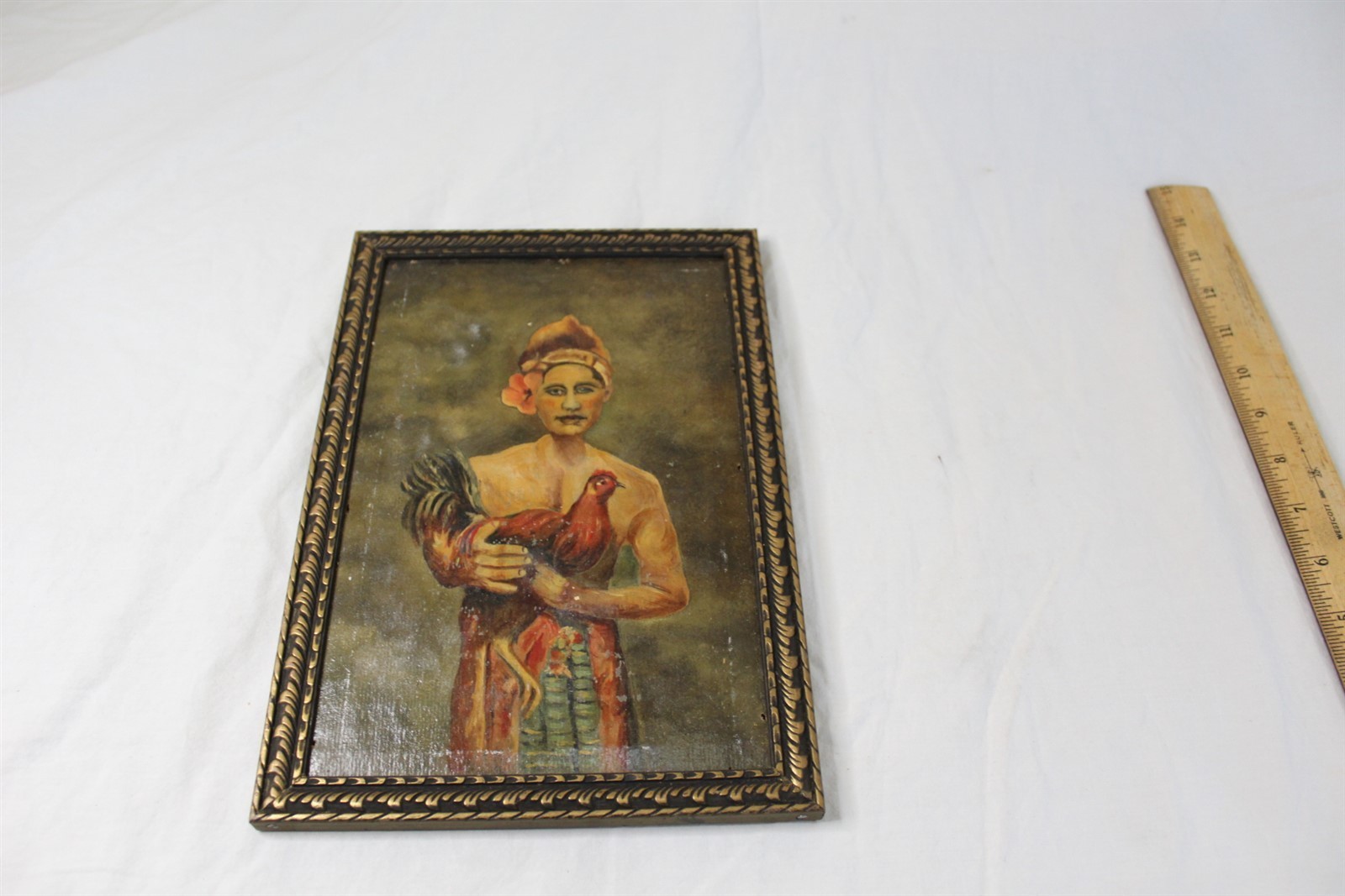 Ca. 1939 Framed Painting Person Holding Chicken 7 1/2″ x 11″ Collectible