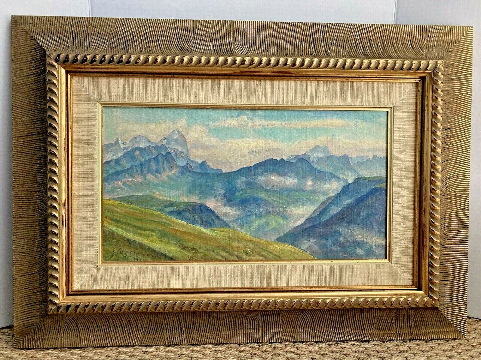 Signed Swiss Oil Painting OSCAR NUSSIO Vintage Original Alpine Landscape Framed