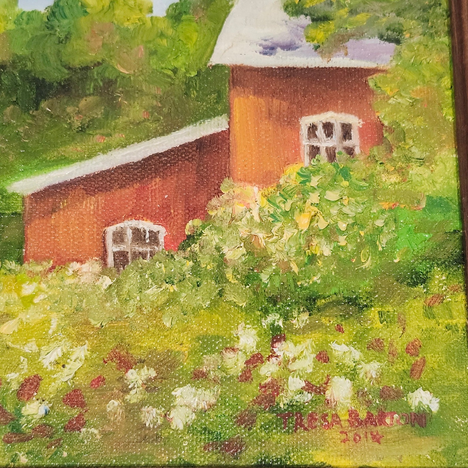 Signed Tresa Barton 2014 Original Oil Painting Red Barn Landscape Framed