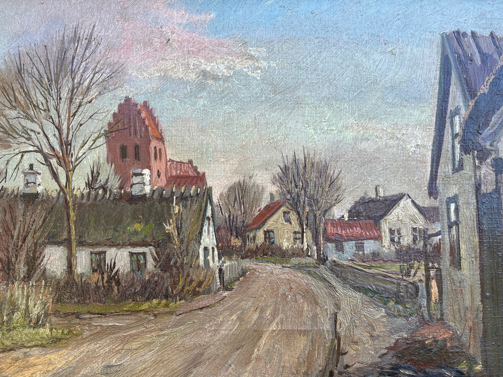 Impressionist Idyllic Village Landscape in Denmark Oil Painting 44.5x34cm