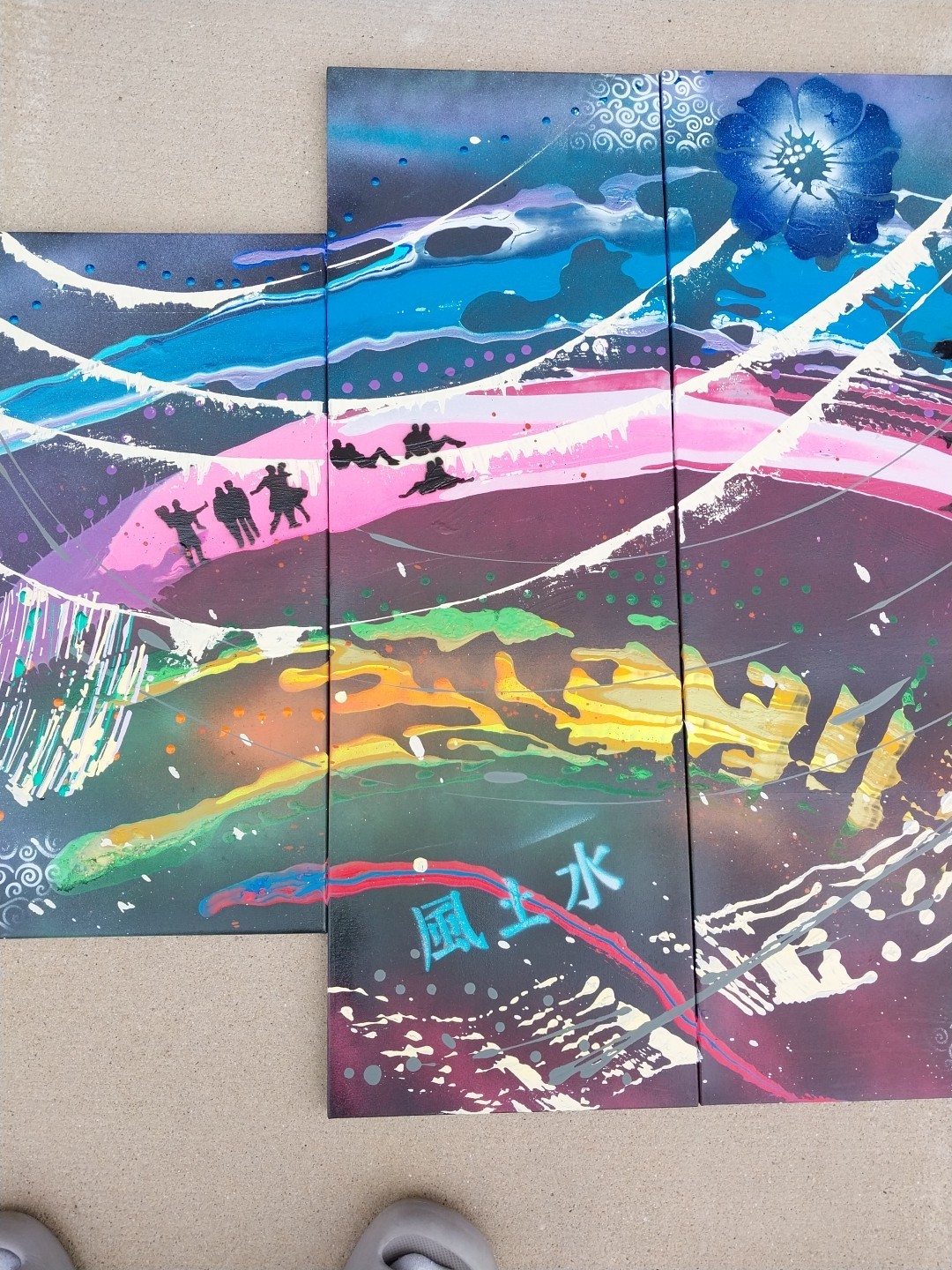 Original Art Work RAINBOW abstract 4x Canvas. 2 Are 18×24 Inch And 2 Are 12×30