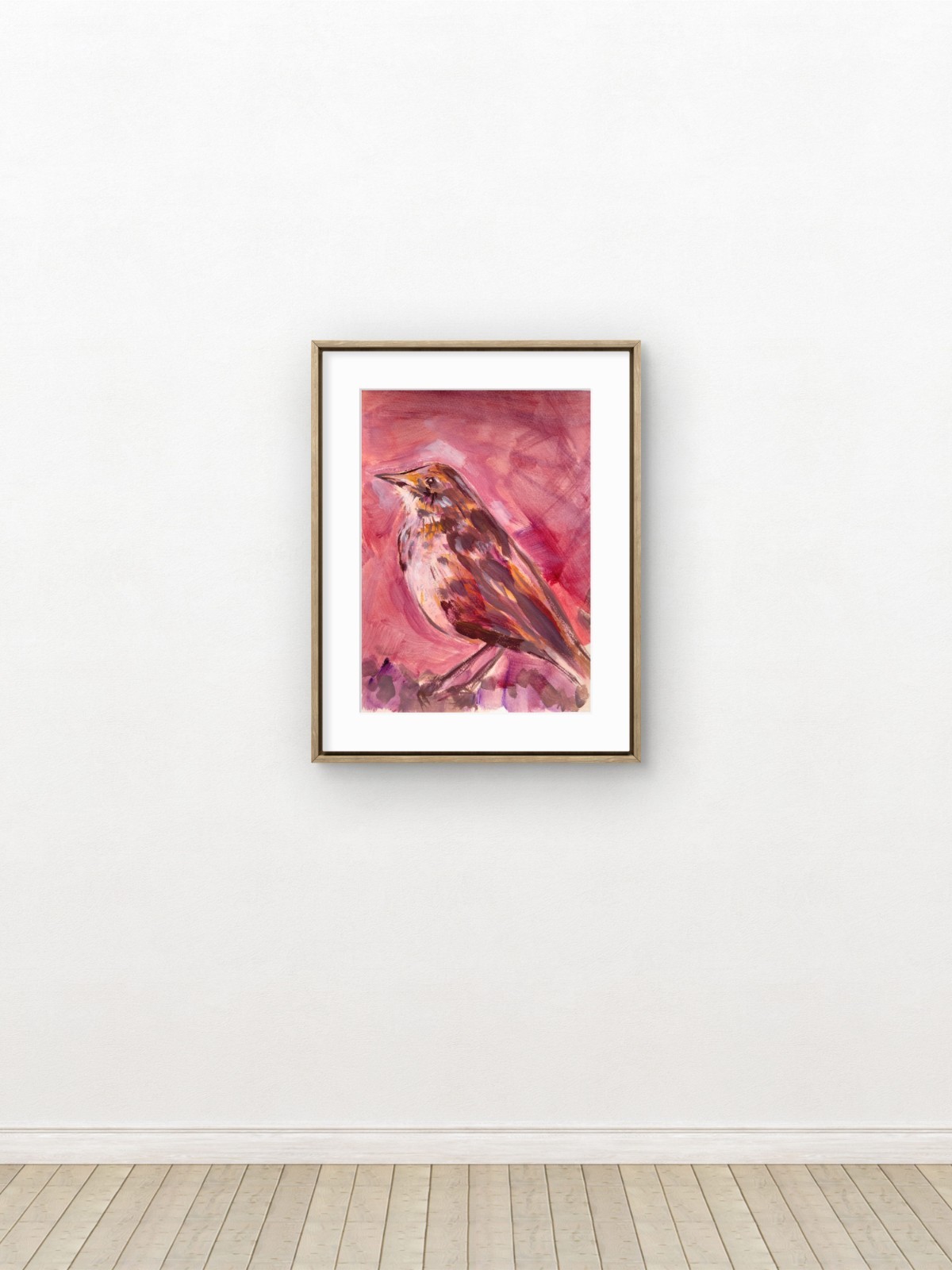 Hand Painted 11×14 Bird Acrylic Art Expressionist Wall Decor Warm Tones