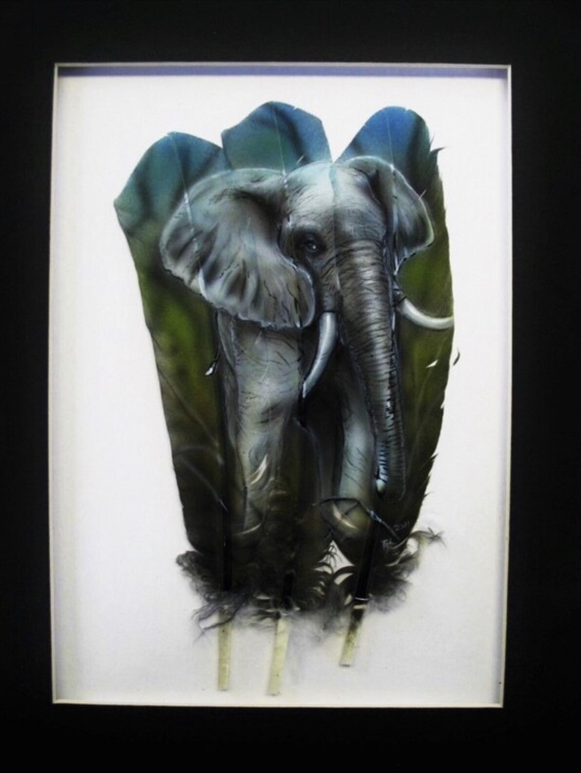 Elephant – Russ Abbott – Original Hand Painted Three Feather