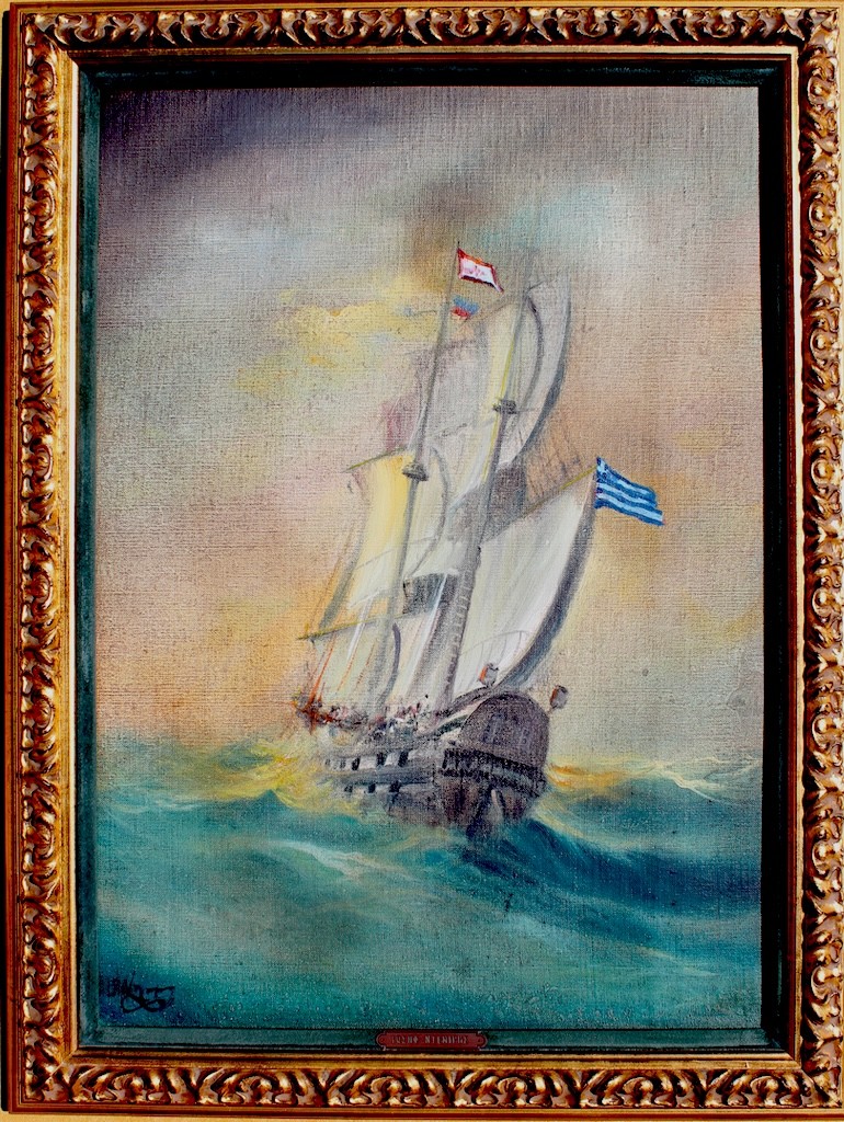 Orig Oil/canvas/Greek tall Ship at Sea/signed Josif Demiris/50×70 cm/Provenance