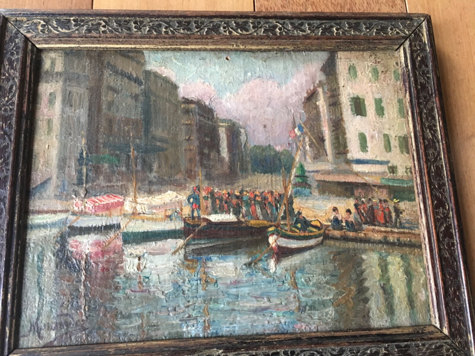 Antique Spain Basque seaport scene OIL ON PANEL Garcia Y Menendez signed