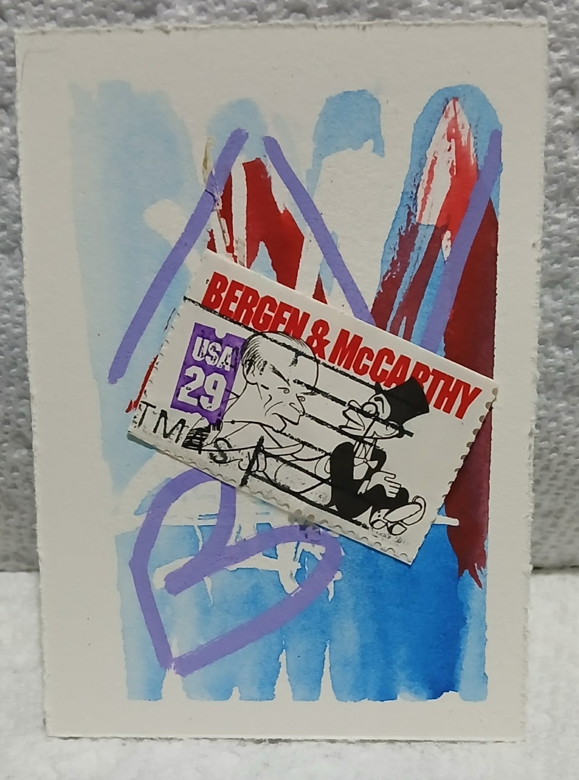 Postal Whimsy OOAK Watercolor ACEO Bergen & McCarthy 29¢ Stamp by Virginia