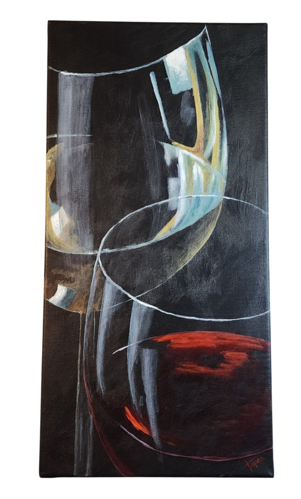 Orig Hand-Painted Wine Glass Acrylic Canvas Art Unframed Modern Bold 20 x 12 in.