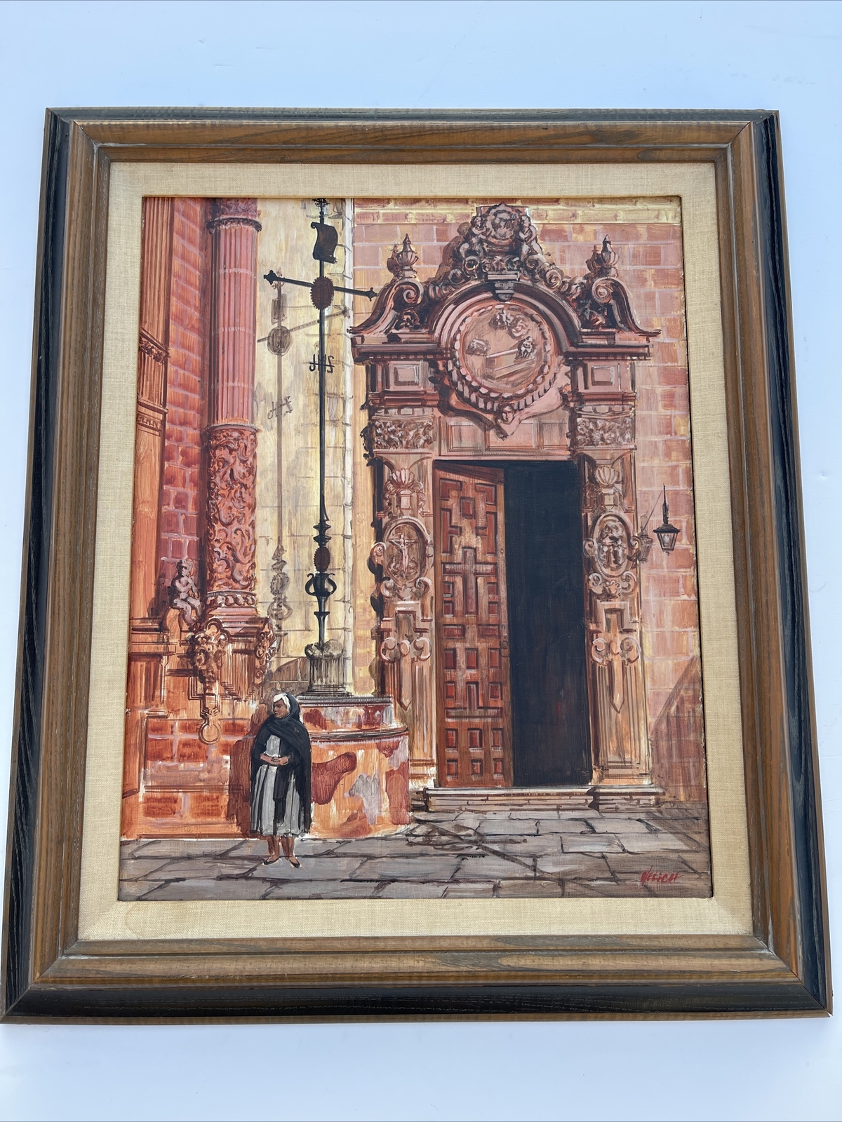 Iconic Church Painting Religious Architecture Vintage Mexico Listed American Oil