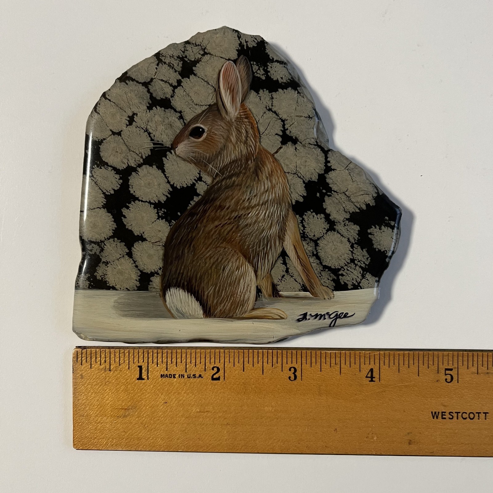 Heather Haynes McGee Painting Rabbit on Snowflake Obsidian
