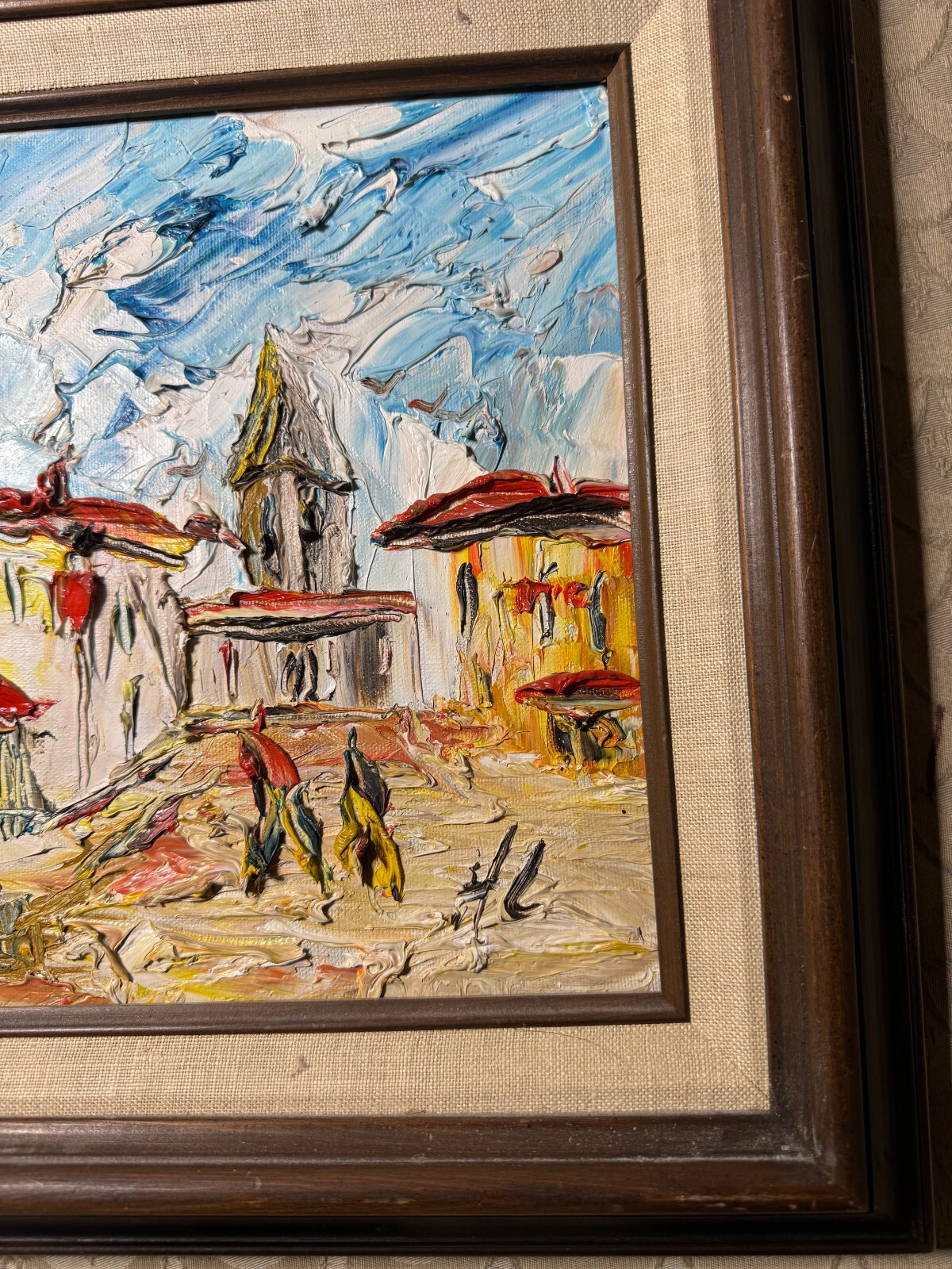 HL Impasto «Street With Figures Scene» Oil Painting – Signed And Framed