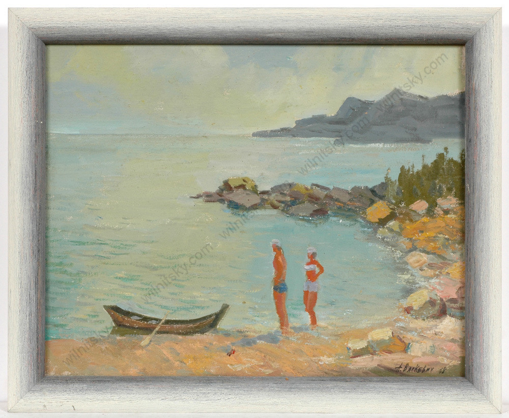Anatoli Vaskevich (b.1936) «Beach Scene», Oil Painting. 1968