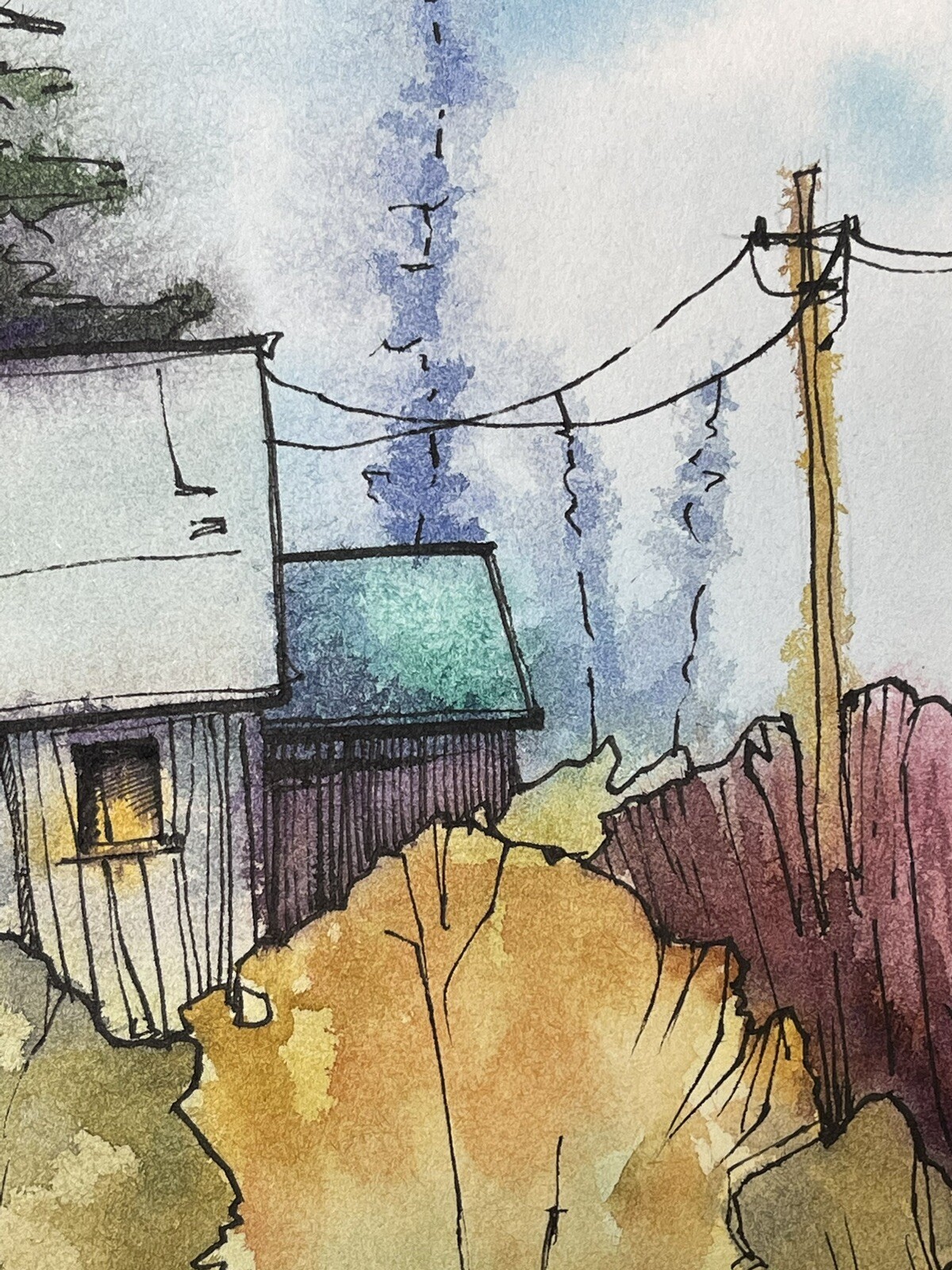 “Autumn in village” Original Work Of Ukrainian Artist Watercolour