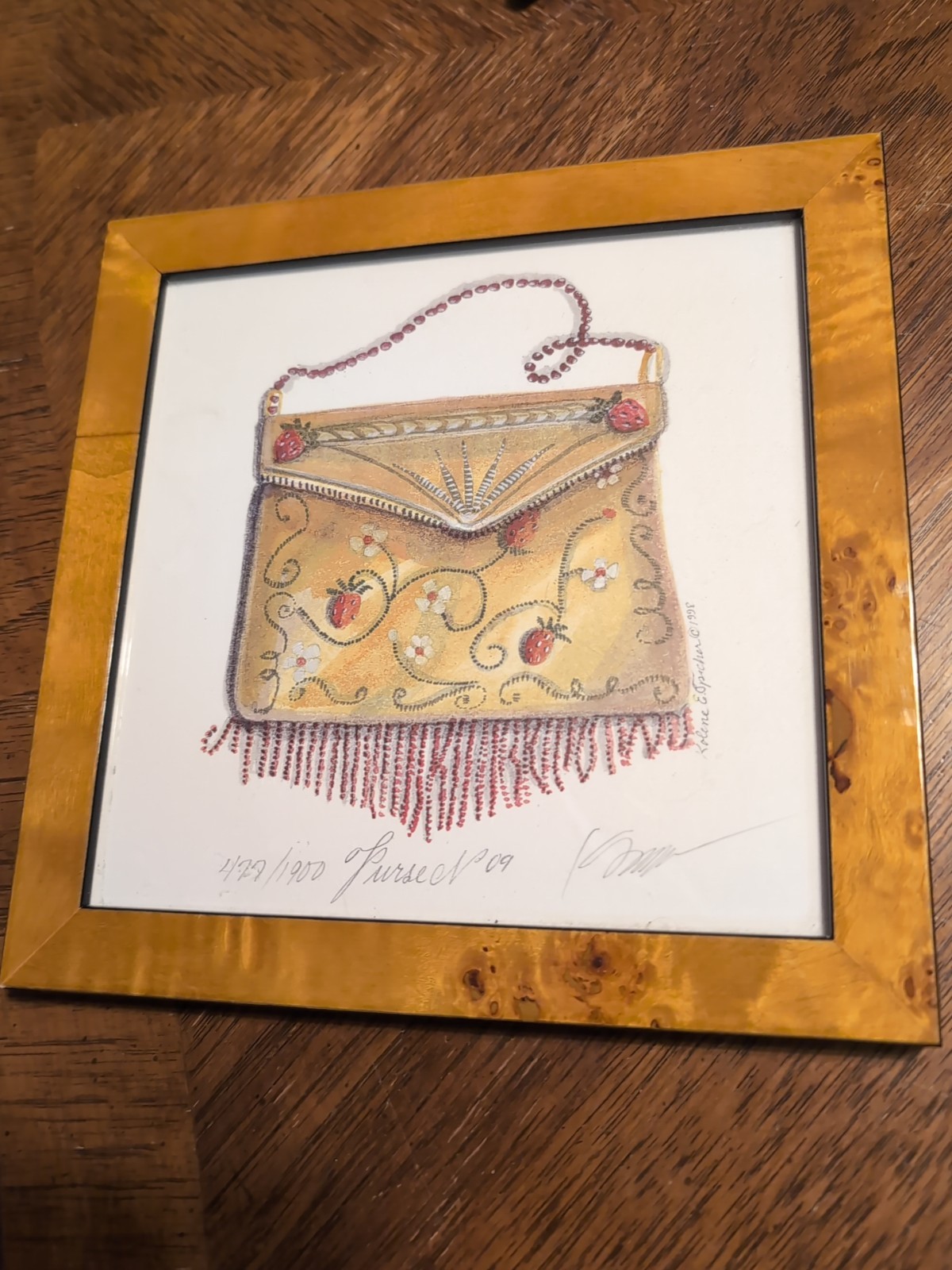 Kolene E Spicher Folk Artist Nantucket Ltd Ed. Watercolor Print Purse #09 Signed